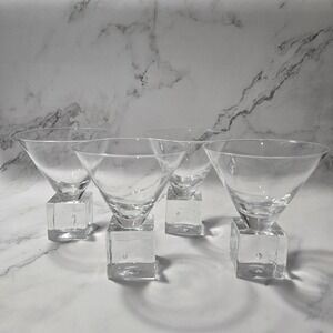 Set‎ of 4 Vintage DiSaronno  Ice Cube With Bubbles Base Martini Cocktail Glasses